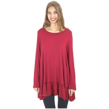 Celian Double Ruffle Tunic OR Layering Top In Rumb