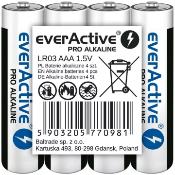 Alkalīnās AAA baterijas everActive LR03PRO4T — 4 g