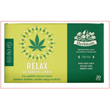Zāļu tēja HERBITUM Relax ar kaņepju lapām, 1.5gx20