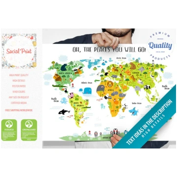 Personalized Children’s Animals World Map Poster, 