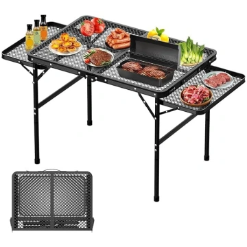 Folding Grill Table, Height-Adjustable Outdoor Bar
