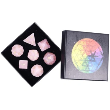 Nupuyai Rose Quartz Stone Polyhedral Dice Gemstone