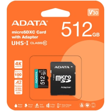 Adata Premier Pro 512GB UHS1 U3 V30 A2 microSD atm