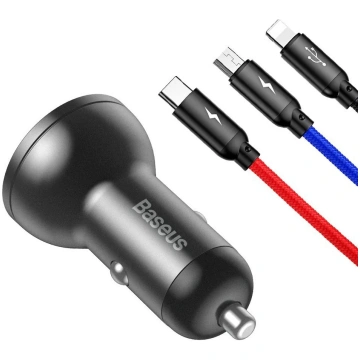 Car Charger with Lightning Cable - microUSB - USB-
