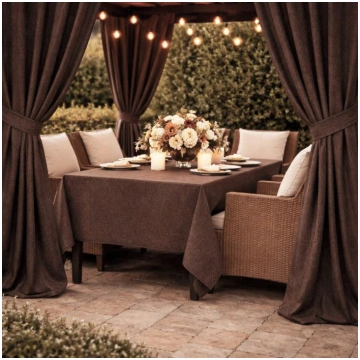 Šūts terases aizkars Linen Dark Brown ar UV aizsar