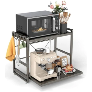 2-Tier Microwave Rack - Height Adjustable & Extend