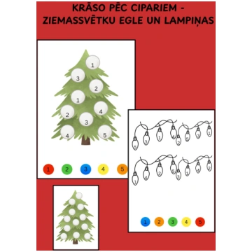 Krāso pēc cipariem - Ziemassvētku egle un lampiņas
