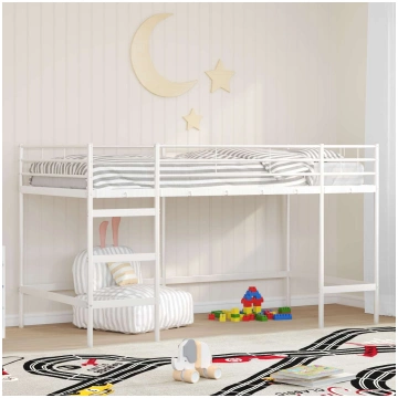 Bērnu loft gultas rāmjis balts 90 x 201 cm