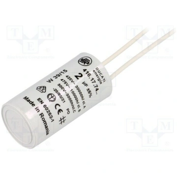Capacitor: polypropylene; motors, run; 2uF; 475VAC