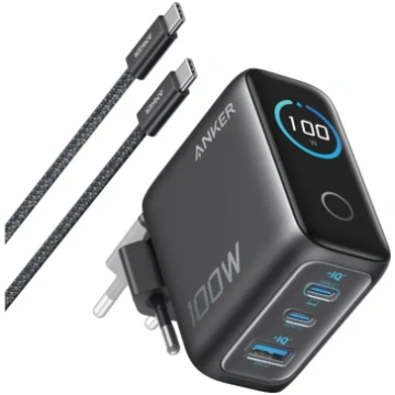 Anker Charger (100W, 3 Ports, Smart Display) with 