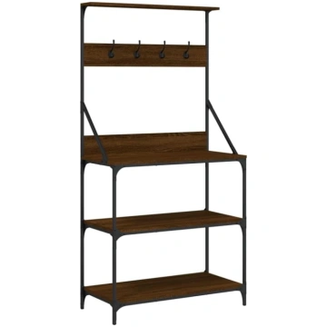 vidaXL Baker"s Shelf, Kitchen Shelf with Hooks, 4