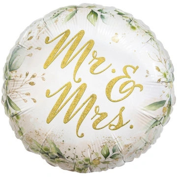 Folija balons "Mr&Mrs", apaļš, ar ziediem, 46 cm G