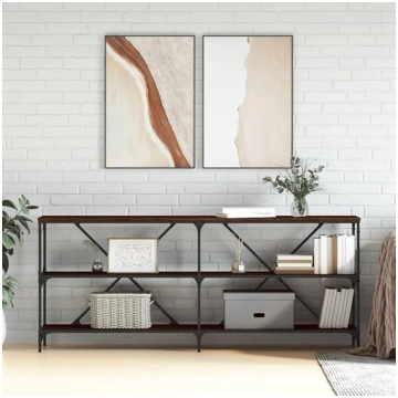 Konsolentisch aus Eisen, Holz, Eiche, Braun, elega