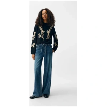 Object Rosie Tie-Waist Wide Leg Jeans - Medium Blu