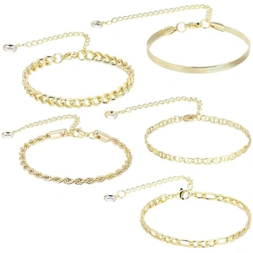 COMNICO Fußkettchen für Damen, 5 Stück 14 Karat Ve