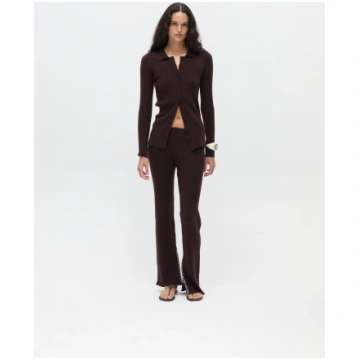 RHEA - Knitted Collared Cardigan - Brown / S