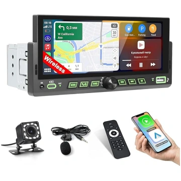 Autoradio ar 1 DIN ekrānu, bezvadu CarPlay un Andr