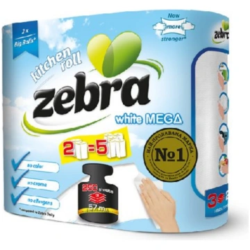 ZEBRA Mega White papīra dvieļi , 3 kārtas (2x20m)