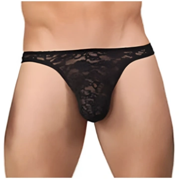 Male Power Bong Thong Stretch Lace Black Large/XL