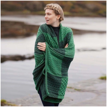 Patchwork Connemara Green Wool Blanket SAOL