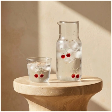 Cherry Glass Cup & Pitcher Set