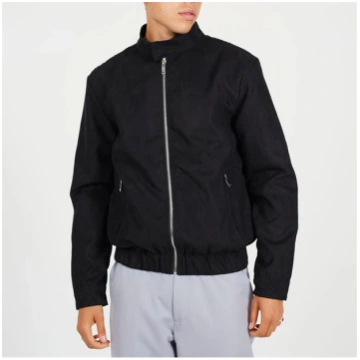 Men's Black Faux Suede Funnel Neck Long Sleev