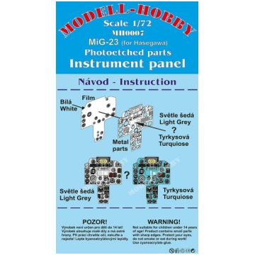 Mig-23 Photoetched parts instrument panel for Hase