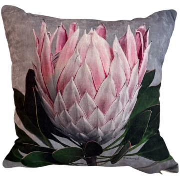 Painted Grey Protea Lux Velvet Pillow Light Hearte