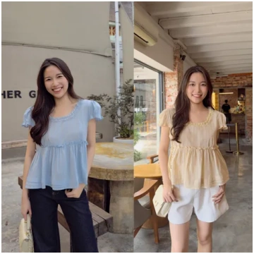 Gina Top - Butter Cream / Light Blue