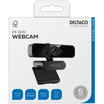 Webcam DELTACO, 2K QHD with 360° rotation, up/down