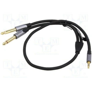 Cable; Jack 3.5mm 3pin plug,Jack 6,3mm plug x2; 1m