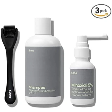 Sons Minoxidil 5% stiprinošs šampūns un Derma Roll