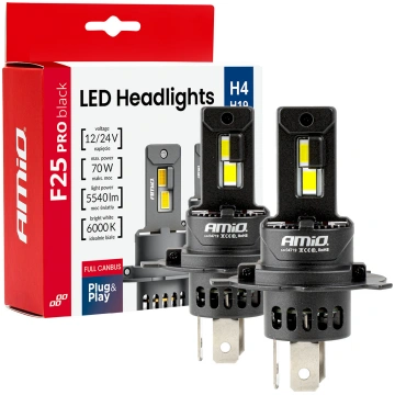 LED SPULDZES H4/H19 70W F25 PRO MELNI FULL CANBUS 