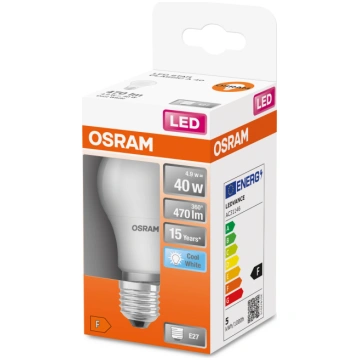 OSRAM Spuldze Osram LED, E27, neitrāli balta krās.