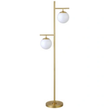71" Brass Two Light Tree Floor Lamp With White Fro