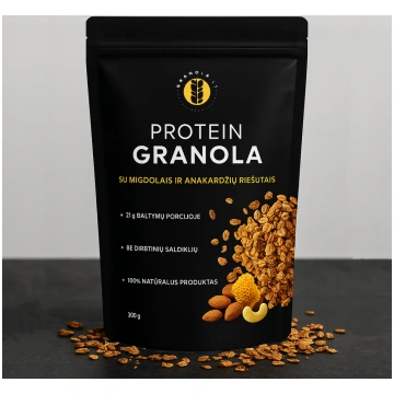 Proteīnu granola ar Indijas riekstiem un mandelēm 