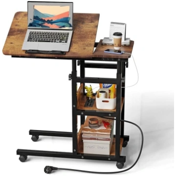 Side Table with Wheels, C-Shaped Side Table with S