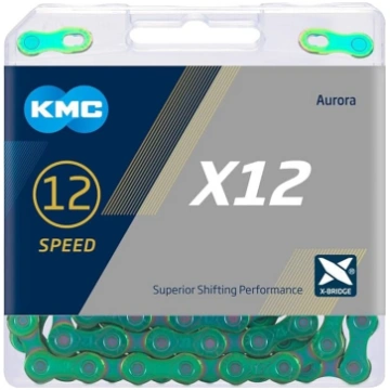KMC velosipēda ķēde, X12 Aurora Green, 1/2 collas