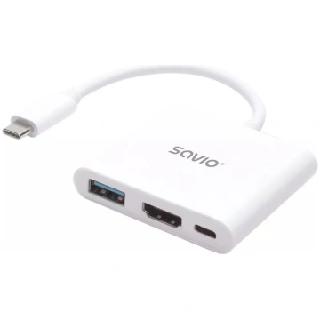 Hubs Savio AK-48 USB Typ C - HDMI USB 3.0 PD Balts