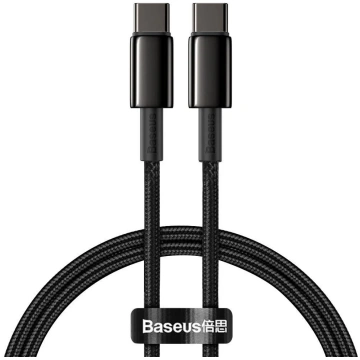 Vads Baseus, 2 x USB Type C, melna krās