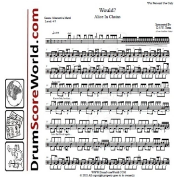 Alice In Chains - Would - Drum Sheet - Drum Score 