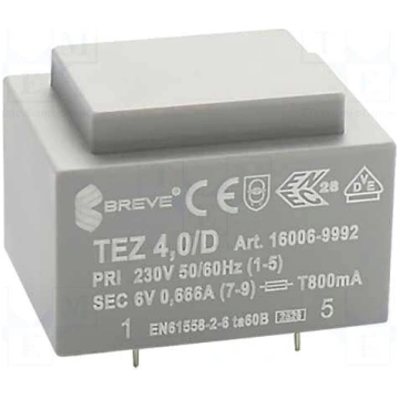 Transformer: encapsulated | 4VA | 230VAC | 6V | 66