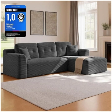 VASAGLE Corner Sofa Modular Sofa 244cm Wide Vacuum