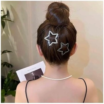 Aneneiceera Crystal Star Clip Silver Rhinestone Ha