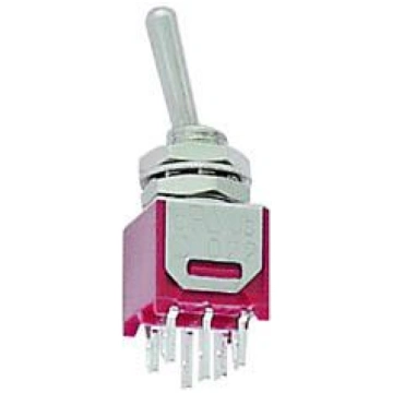 VERTICAL SUBMINIATURE TOGGLE SWITCH DPDT ON-(ON) T