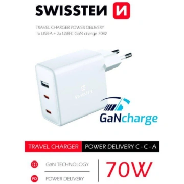 Swissten Swissten GaN Tīkla Lādētājs 2 x USB-C / U