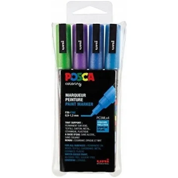 POSCA komplekts marķieru PC-3M — 4 mirdzošas krāsa