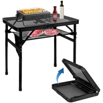 MSDADA Folding Grill Table, Height-Adjustable Alum