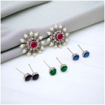 CHANDA Oxidised Changeable Stud Earrings Fusion Vo