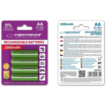Lādējamās baterijas esperanza Ni-MH, AA, 2000mAh, 